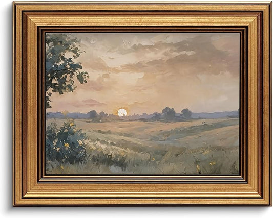Gold Framed Wall Art Vintage Canvas Wall Art Fall Sunset Nature Landscape Artwork Prints Picture for Living Room Bedroom Farmhouse Bathroom Office Decor, 8x10