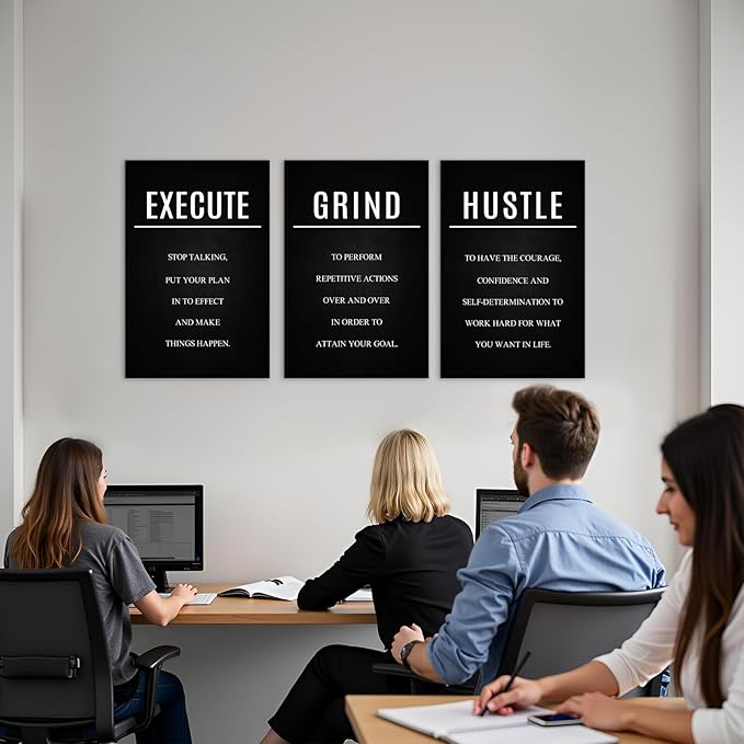 YOUHONG 3-Piece Inspirational Wall Decor with Wooden Frame - Motivational Canvas Wall Art for Office & Home, 24x36 Inch Waterproof Quote Posters, Positive Quotes Wall Art for Living Room, Bedroom