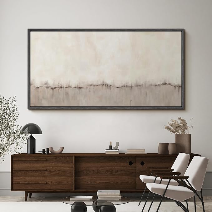 SIGNFORD Extra Large Framed Canvas Minimalist Neutral Soundwave Abstract Illustrations Modern Art for Living Room, Bedroom, Office - 60"x30"