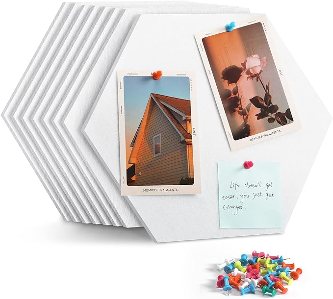 8 Pack Hexagon Felt Bulletin Board Tiles - 11.8" Large Thick Pin Board for Walls with 30 Push Pins, DIY Boards for Office Home School Decor, Aesthetic Hex Cork Board Alternative