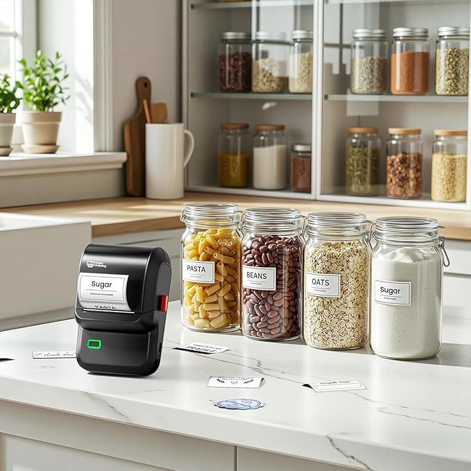 Label Maker Machine with Tape, M100 Barcode Label Printer, Address Label Maker with 4000 Icons and 300 Fonts, Bluetooth Thermal Printer for Small Business, Home, Office, School, Glossy Black