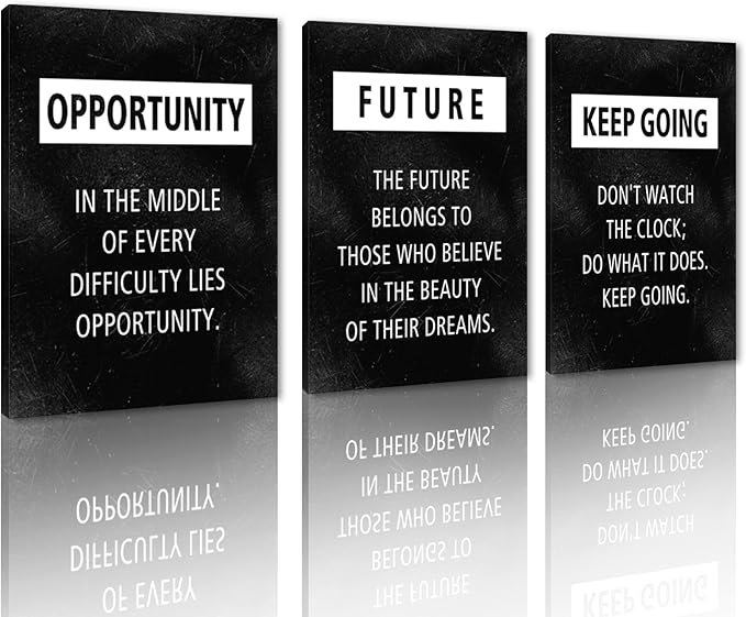 Inspirational Wall Art Motivational Canvas Print Positive Quotes Wall Decor Office Picture Artwork Opportunity Future Keep Going Encourage Words Poster Black Painting for Home Workplace, 24"x36"x3PCS