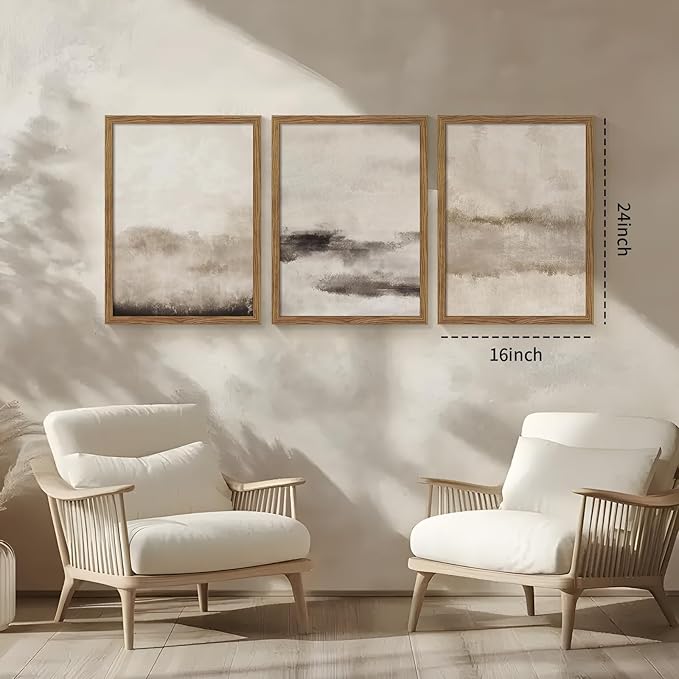 3 Piece Large Abstract Framed Wall Art, Neutral Beige Modern Art Wall Decor, Contemporary Minimalist Canvas Prints, Watercolor Paintings for Living Room Bedroom Dining Room Office 16x24 Inch