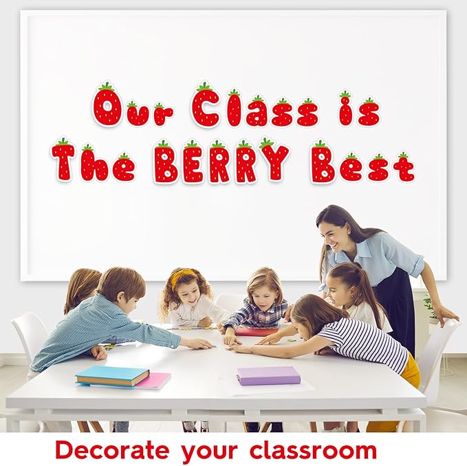 260 PCS Strawberry Bulletin Board Letters for Classroom 4” Letters Combo Pack Set Sweet Berry Classroom Decorations Alphabet Numbers Symbols Letters for Bulletin Board Cutouts Card for Classroom Decor
