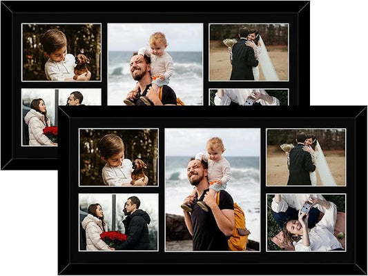 Golden State Art, Set of 2, 12x24 Black Wood Picture Frame - Black Mat for 8x10 And 5x7 Photos - Tempered Glass, Sawtooth Hanger, Swivel Tabs - Wall Mounting - Great for Gift