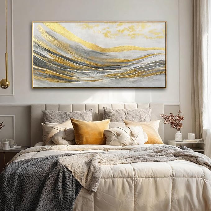 Artexist Abstract Wall Decor Modern Canvas Poster Gold Foil Wood Wall Art 24"x48" Pictures for Bedroom Wall Posters for Dining Room Area