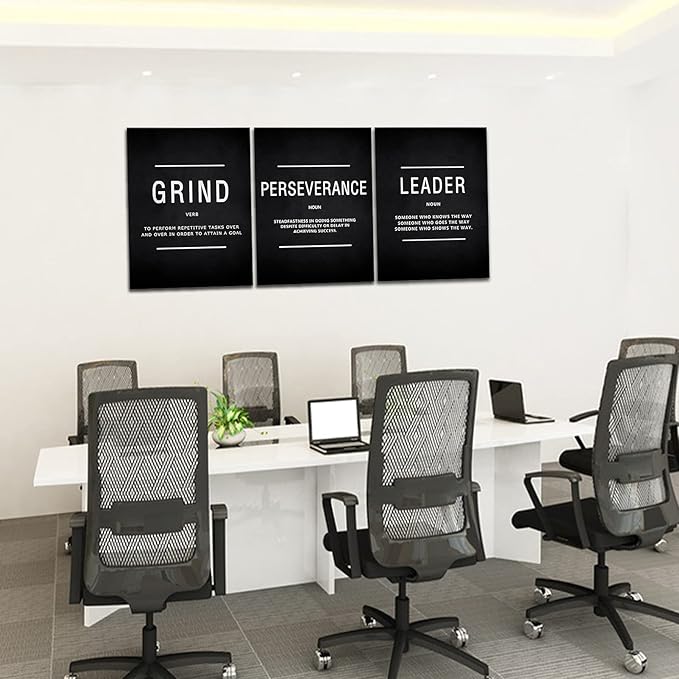 KAWAHONE Inspirational Grind Wall Art for Home Office Workplace, Perseverance Leader Canvas Quotes Motivate Success Positive Poster Framed Motivation Gift for Friends Entrepreneur Ready to Hang