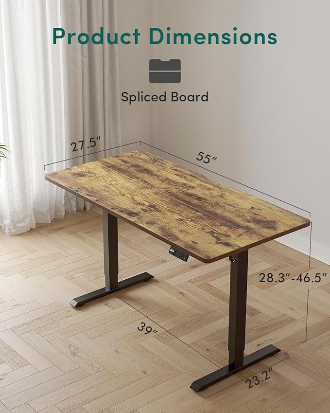 CubiCubi 55 x 28 Large Standing Desk, Height Adjustable Electric Computer Desk, 28" Deep Desktop, Sit Stand up Home Office Workstations with 4 Preset Heights, Rustic Brown