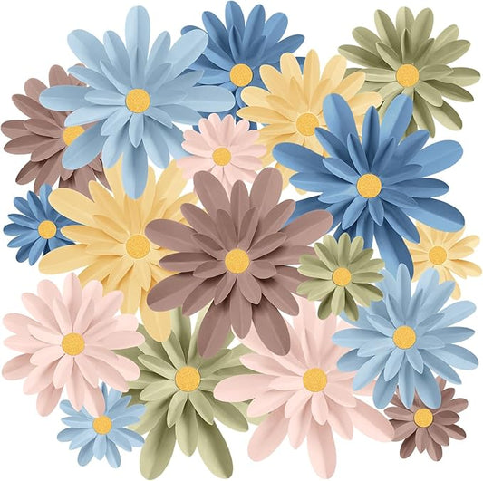 18 Pcs Paper Flowers Decorations for Wall DIY Flower Bulletin Board 3D Fiesta Paper Floral Backdrop Decoration for Photo Backdrop Classroom Back to School Party(Fresh Color)