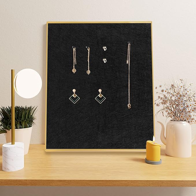 Golden Aluminum Framed Pin Board with Black Felt, Approx. 20 x 30 inches Bulletin Board with Pins, Eye Bolts, gaskets, Screws, Cork Board Alternative for Office, School and Home(AL-BK-5075)
