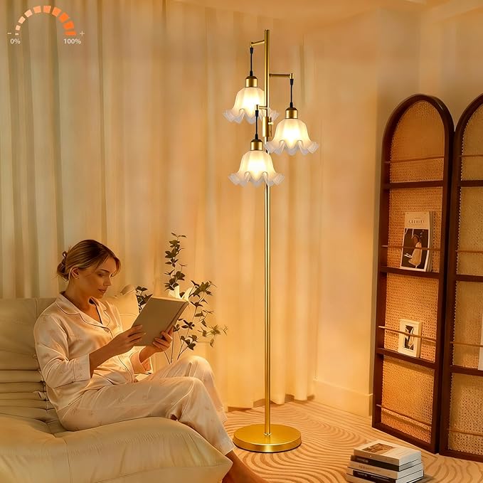 Lightdot 67IN 3-Light Flower Floor Lamp for Living Room, Dimmable Gold Tree Floor Lamps with Acrylic Shade for Wedding/Party, Floral Tall Lamp for Bedroom/Sofa Beside/Corner Decor(Bulb Included)