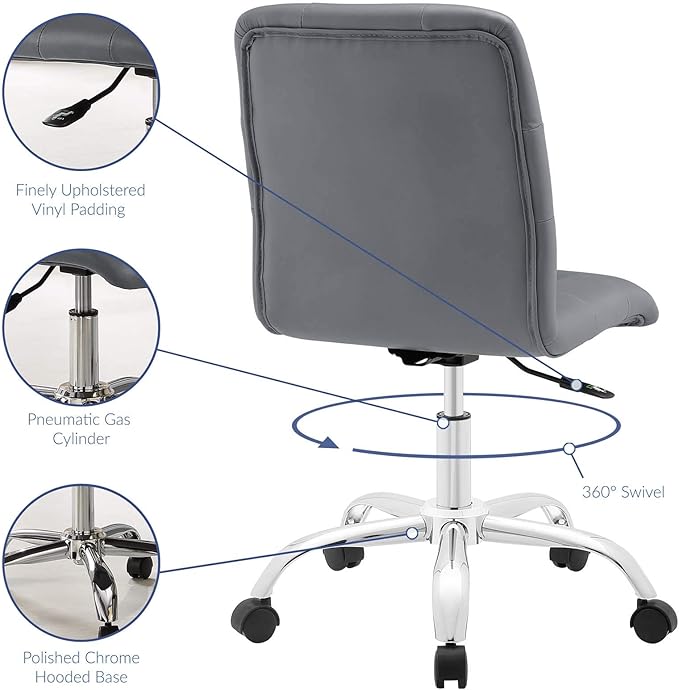 Modway Prim Ribbed Armless Mid Back Swivel Conference Office Chair In Gray