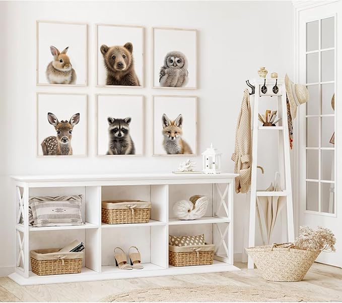 Nursery Animal Wall Art Pictures Baby Safari Canvas Wall Decor Jungle Woodland Wall Art Cute Animal Prints Paintings Nursery Kids Posters for Boys Girls Room Bedroom 8x10 Inch Unframed Set of 6