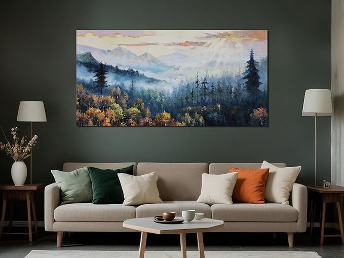 Arjun Forest Wall Art Decor Vintage Large Landscape Big Canvas Art Wall Decor for Living Room, Nature Mountain Extra Large Painting Bedroom, Pine Tree Artwork Scenery Picture Office Home 59"x28"