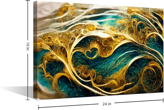 Abstract Canvas Wall Art for Home 1 Panel Modern Golden Swirls Poster Decor Deep Sea and Soil Painting Picture Marble Texture Canvas Artwork for Store Corridor Home Decor Store Wall Decor 24x16 in