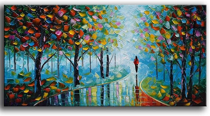 YaSheng Art -Contemporary Landscape Abstract Oil Painting On Canvas Textured Tree Painting Abstract Art Wall Paintings Handmade 3D painting Home Office Decorations Canvas Wall Art painting 24x48inch