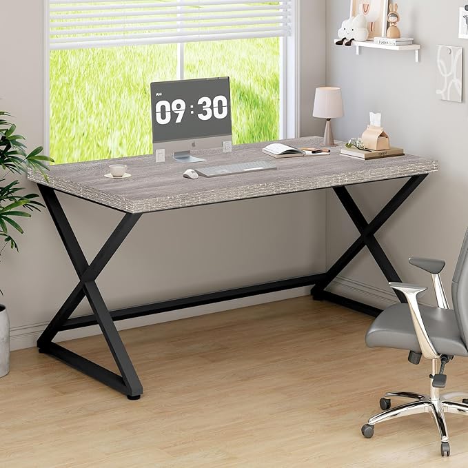 IBF Gray Desk, Industrial 47 in Computer Desk for Writing Study, Simple Wooden Metal Executive Work Desk for Home Office, Modern Pc Gaming Laptop Workstation Computer Table in Bedroom, Light Grey Oak