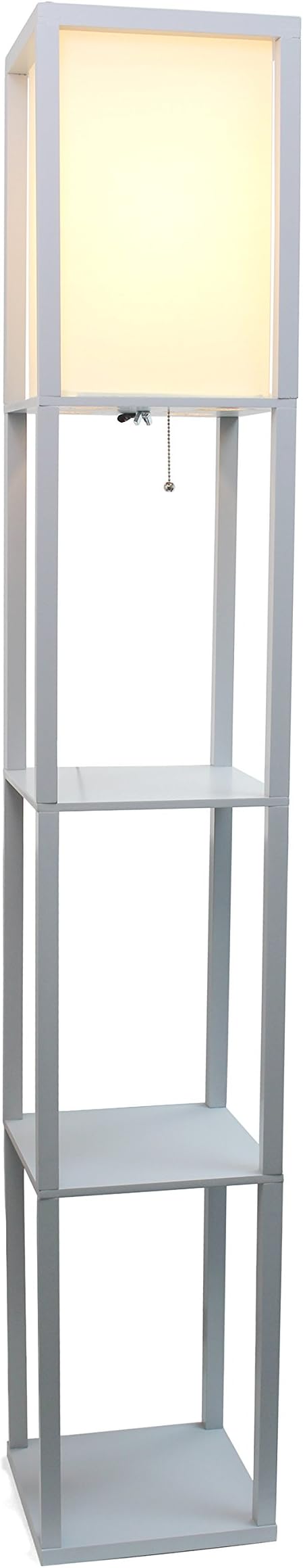 Simple Designs LF1014-GRY Etagere Organizer Storage Shelf Linen Shade Floor Lamp, Gray