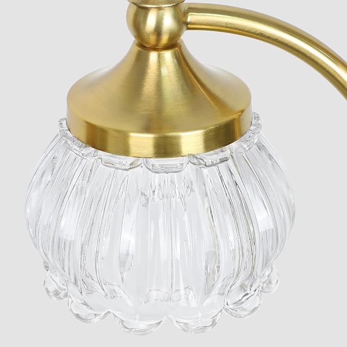 Floor Lamp Gold Glass Brass 66.5in Tall Standing Lamp for Living Room with 3 Brightness Lights Vintage Tree Flower Lamp for Bedroom Office(3LED Bulbs Included)