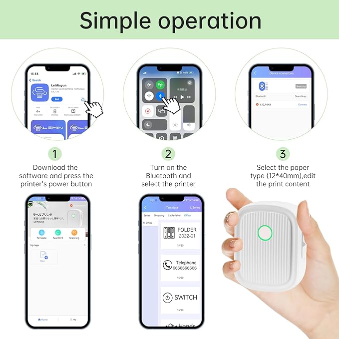 Label Maker Machine with Tape Inkless Printer Bluetooth Label Maker Machine Portable Thermal Label Printer for Home & Office, MINI, White, XXBQDYJ0001W