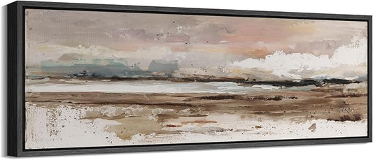 SIGNFORD Large Framed Canvas Coastal Horizon Textured Abstract Illustrations Modern Art Calm Warm for Living Room, Bedroom, Office - 60"x20"