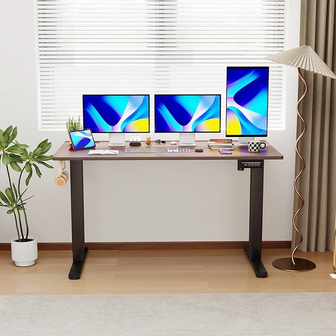 PayLessHere Electric Standing Desk 55x24 Inch Height Adjustable Desk Large Space Office Computer Desk with Headphone Holder 2 Memory Function for Home Office,Brown