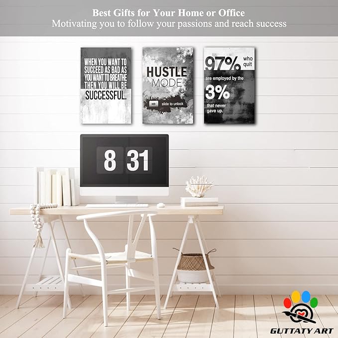 Office Wall Art-3 Panel Motivational Wall Art, Inspirational Quotes Canvas Art for Home Office, Entrepreneur Words Poster Frame 12'x18'x3Pcs