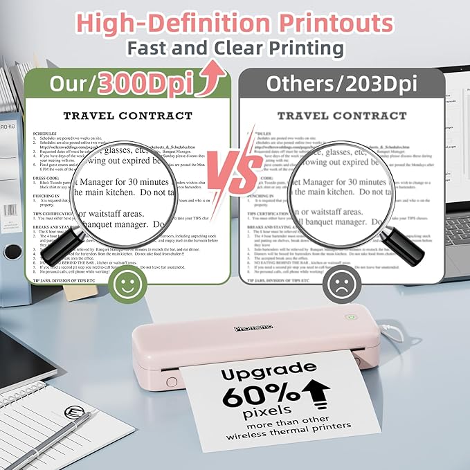 Phomemo M834 Portable Printer, Wireless Bluetooth Thermal Printer, Support 8.5" x 11" and A4 Szie Thermal Paper, Compatible with iOS, Android & PC, Mobile Printers for Travel, Office, School, Pink