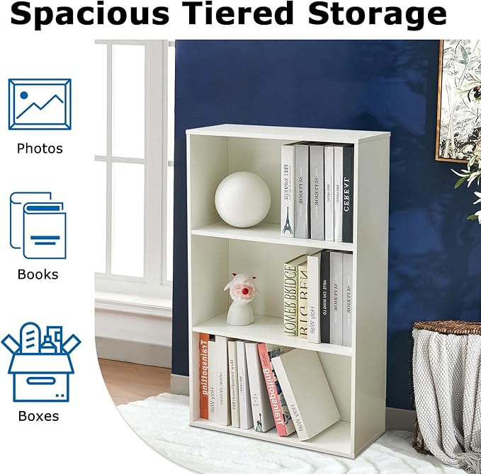 Bookshelves and Bookcases,3-Tier Double Open Storage Shelf, Floor Standing Display Storage Shelves for Home Office, Living Room, Bedroom