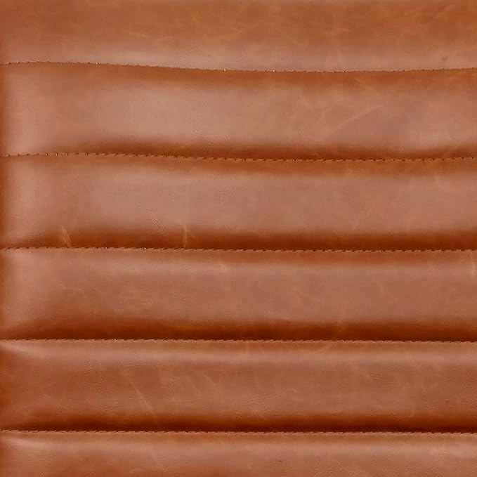 Flash Furniture Alan Low-Back Ribbed Upholstered Vinyl Swivel Desk Chair with Padded Seat, Modern Adjustable Height Padded Office Chair, Brown