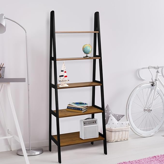 Casual Home 100% Solid Wood 5-Shelf Ladder Bookcase, Standard, 72" H, Two-Tone
