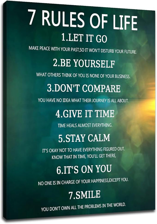 7 Rules of Life Motivational Canvas Wall Art Large Poster Print Inspirational Quotes Colorful Background Picture Painting Artwork for Living Room School Office Gym Stretched and Framed [30''Wx 40''H]