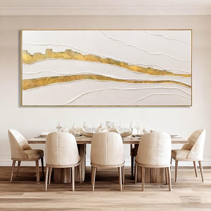 VAYIMDH White and Gold Oil Painting Wall Art Abstract Wall Decor Line Hanging Art 32"x70" Large Artwork for Living Room Decorative Pictures for Office