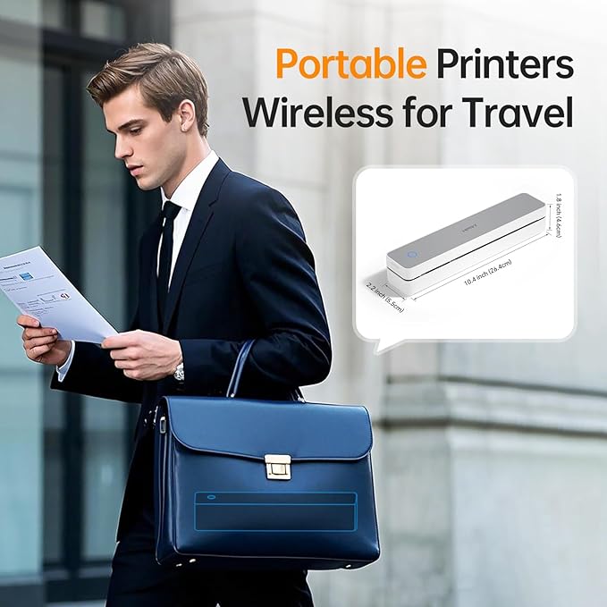 HPRT Portable Printer Wireless for Travel, Bluethooth Inkless Thermal Printer Support for 8.5"x11" US Letter, Compatible with iOS, Android, Laptop for Office and Home, White-Grey