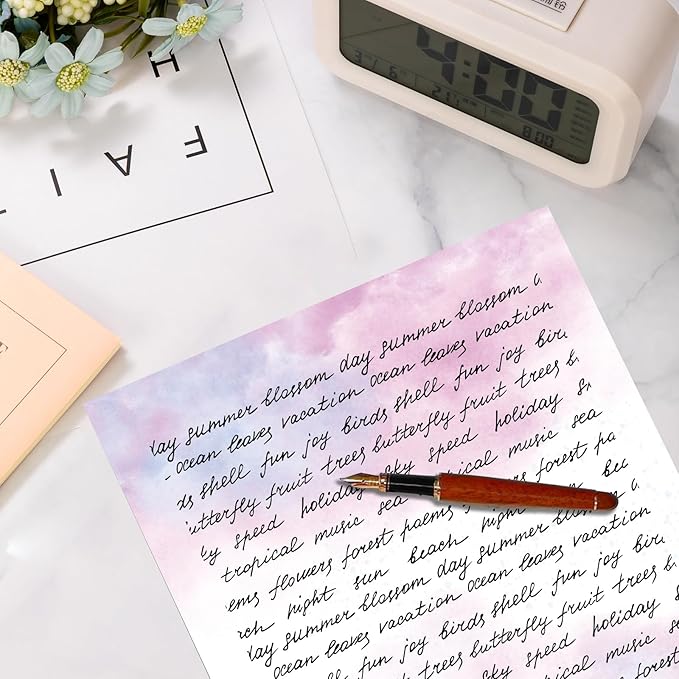 60 Sheets Watercolored Stationery Paper, 8.5 x 11 inch Double-Sided Pastel Paper for Writing Letters and Invitations(Style 02)