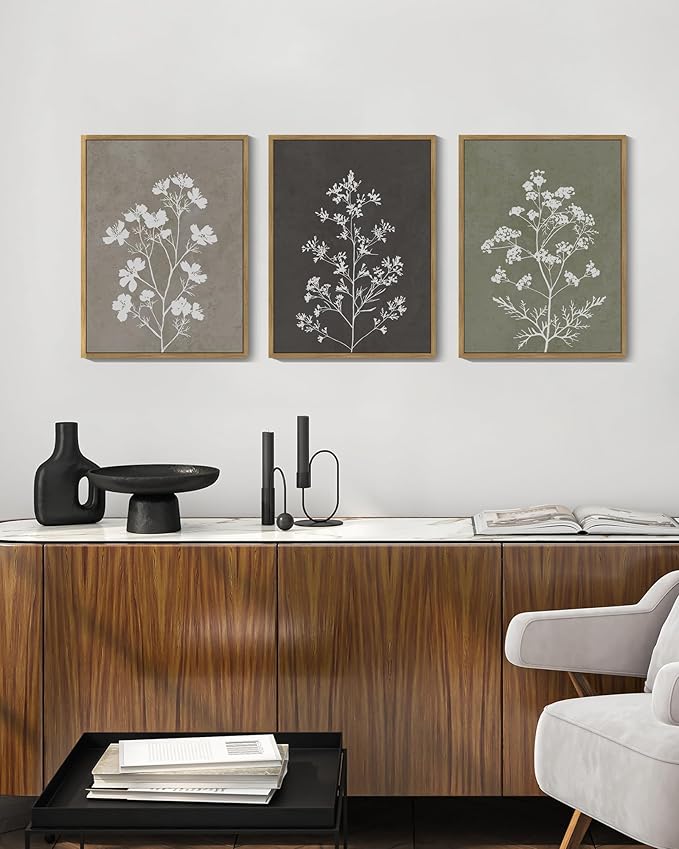 Drsoum Flower Framed Wall Art Vintage Floral Minimalist Wall Hanging Decor Farmhouse Colorful Botanical Prints Artwork for Office Dining Room Hallway 11x14in Natural Framed