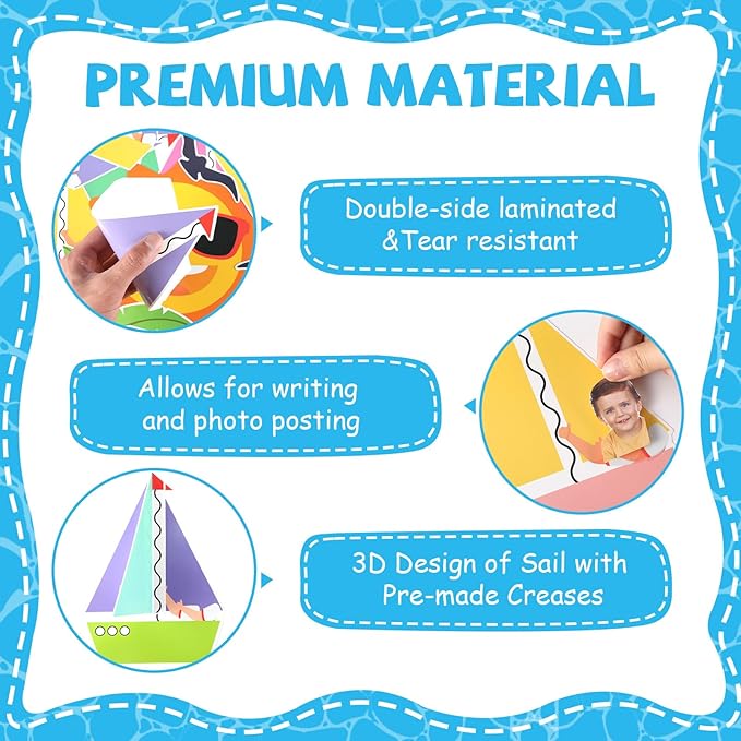 gisgfim 3D Sailing into Summer Classroom Bulletin Board Decorations Set Hawaii Beach Paper Cutouts Sailboats Bulletin Board Decor for Tropical Hawaiian Back to School Nursery Door Chalkboard Wall