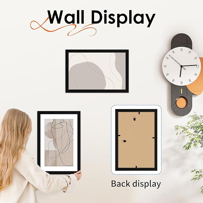 FIXSMITH 8x12 Picture Frame Set of 2, Photo Frame with HD Plexiglass, Display Pictures 6x8 with Mat or 8x12 Without Mat, Black Picture Frames Collage Wall Decor, Gallary Wall Frame