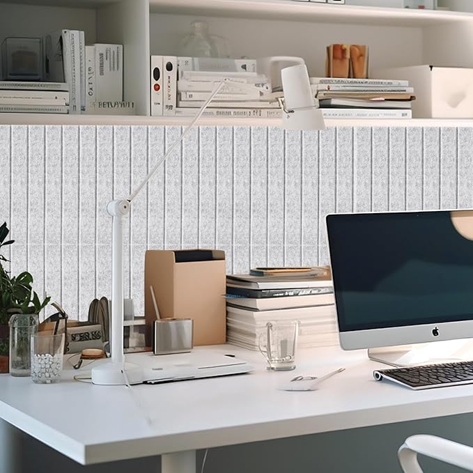 Honoson 12 Pack 47" x 35" Large Cork Board Alternative Felt Bulletin Board Wall Tiles with Safe Square Adhesive Large Roll Cork Tiles for Walls Organize Home Office Classroom Pin Panels(Marble Gray)