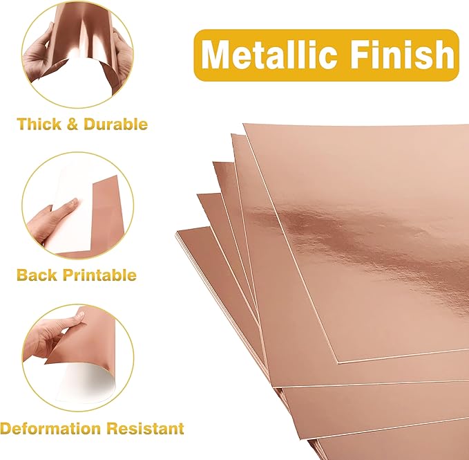 Rose Gold Cardstock Paper 12x12 Inch, 12 Sheets Heavy Weight 92lb/250GSM Premium Shimmer Metallic Foil for Wedding Invitations, Scrapbooking, Card Making, Graduations, Parties ﻿