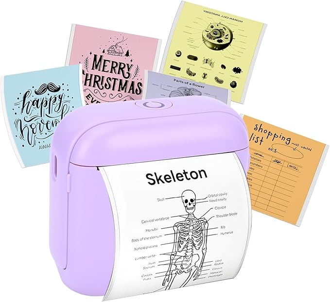 WALFRONT Thermal Label Printer Portable Inkless Label Printer for Home School Office, 203 DPI High Resolution Compact Design 1200mAh Battery (Violet)