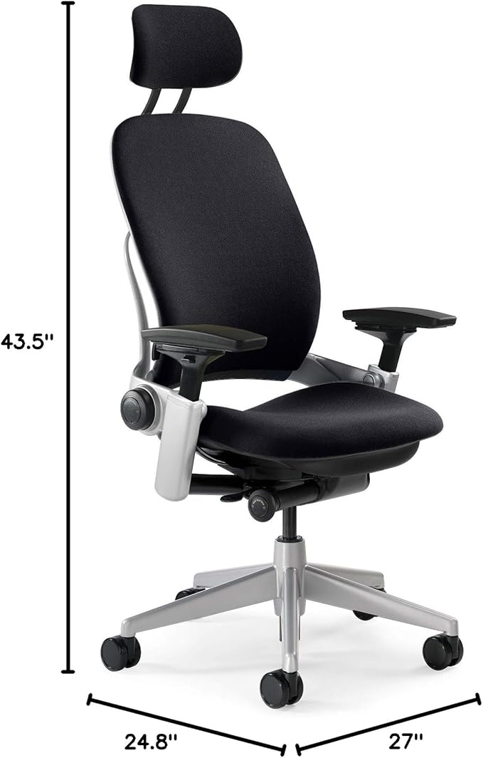 Steelcase Leap Task Chair: Platinum Base - 4D Adjustable Arms - Headrest - Hard Floor Casters