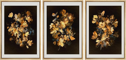 SIGNFORD Framed Wall Art Print Set Golden Blossom Watercolor Floral Warm Botanical Digital Art Modern Art Contemporary for Living Room, Bedroom, Office - 16"x24"x3 NATURAL