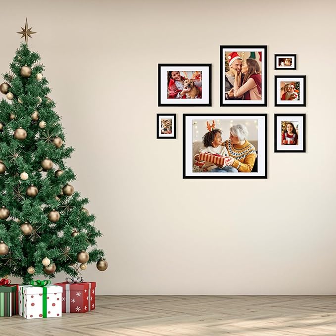 Egofine 11x14 Picture Frames Made of Solid Wood 2 PCS Black Covered by Plexiglass - for Table Top and Wall Mounting for Pictures 8x10 or 5x7 with Mat Horizontally or Vertically Display Photo Frame