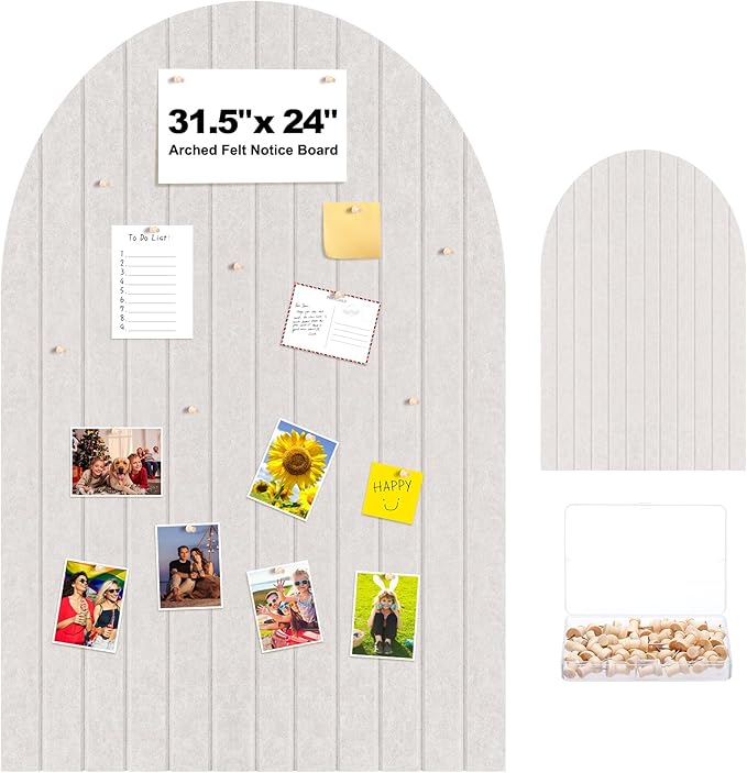 31.5 X24 Inch Large Arch Felt Bulletin Board with 50 Wooden Pushpins Decorative Picture Framed Display Board Felt Tile Wall Organizer for School Home Office Boho Wall Decor (Light Camel)