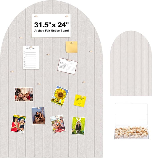 31.5 X24 Inch Large Arch Felt Bulletin Board with 50 Wooden Pushpins Decorative Picture Framed Display Board Felt Tile Wall Organizer for School Home Office Boho Wall Decor (Light Camel)