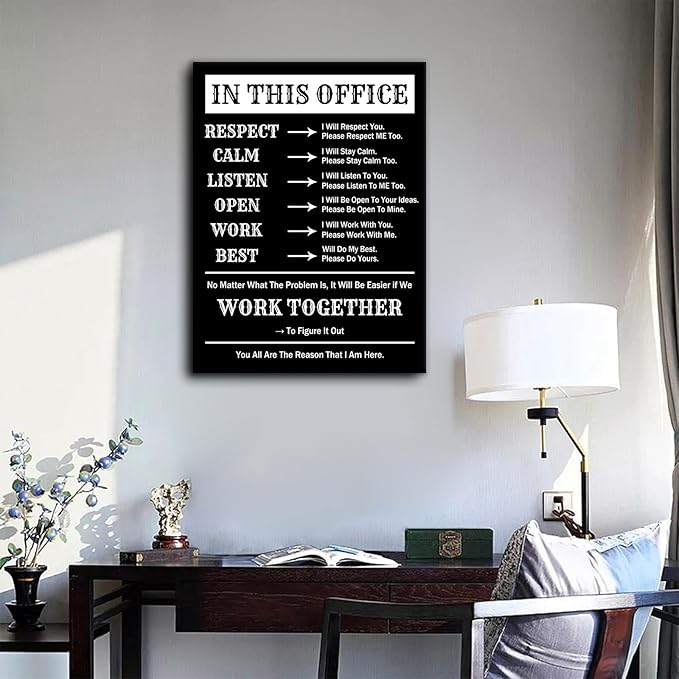 Motivational Poster Wall Decor In This Office Inspirational Quote Canvas Painting Prints Artwork Positive Affirmation Picture for Office Hallway Gym Workplace Stretched and Framed [18''Wx24''H]
