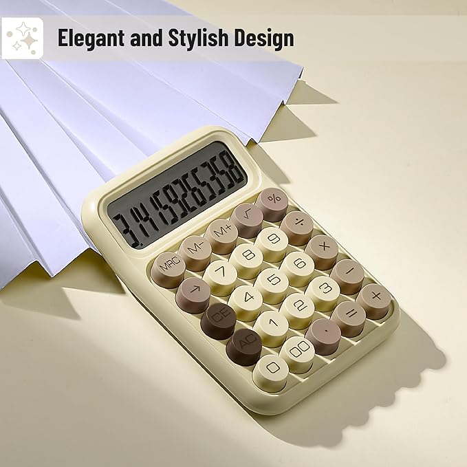Mr. Pen- Mechanical Switch Calculator, 12 Digits, Large LCD Display, Khaki Cream, Mechanical Calculator Big Buttons