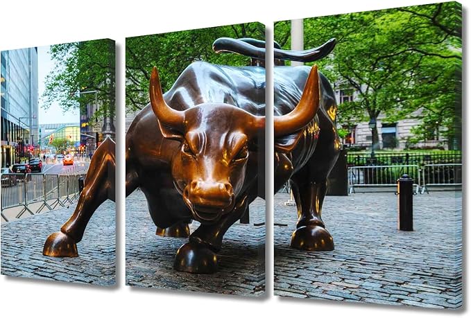 Framed Bedroom Wall Decor Art Wall Street Bull Still Life Photography Paintings Wall Decorations Pictures Poster Modern Canvas Artwork for Home Stretched Ready to Hang - 36" Wx24 H