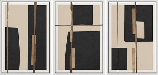 SIGNFORD Framed Canvas Print Wall Art Set Mid-Century Black Polygon Squares Abstract Shapes Illustrations Modern Art Bohemian Nordic Relax/Calm for Living Room, Bedroom, Office - 24"x36"x3 White